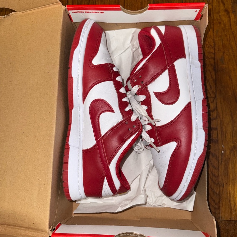 Nike Red and White Low Dunk Retro Sneakers